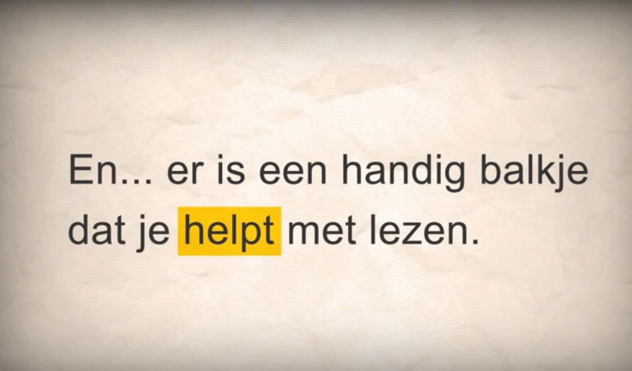 tekst met een geel gemarkeerd woord, ook wel karaokelezen genoemd